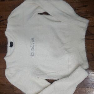 bebe White Sweater with Embellished Logo